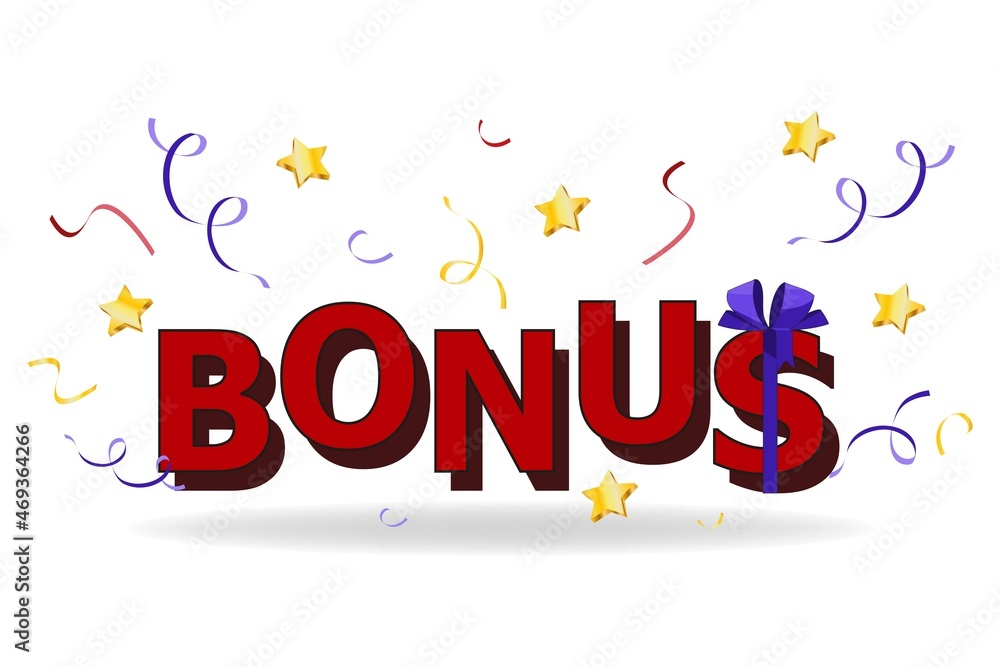 Fototapeta premium Bonus with goft bow on white background. May be used for Loyalty program, e-commerce discount service concept, bonus, cash back. Vector illustration EPS 10