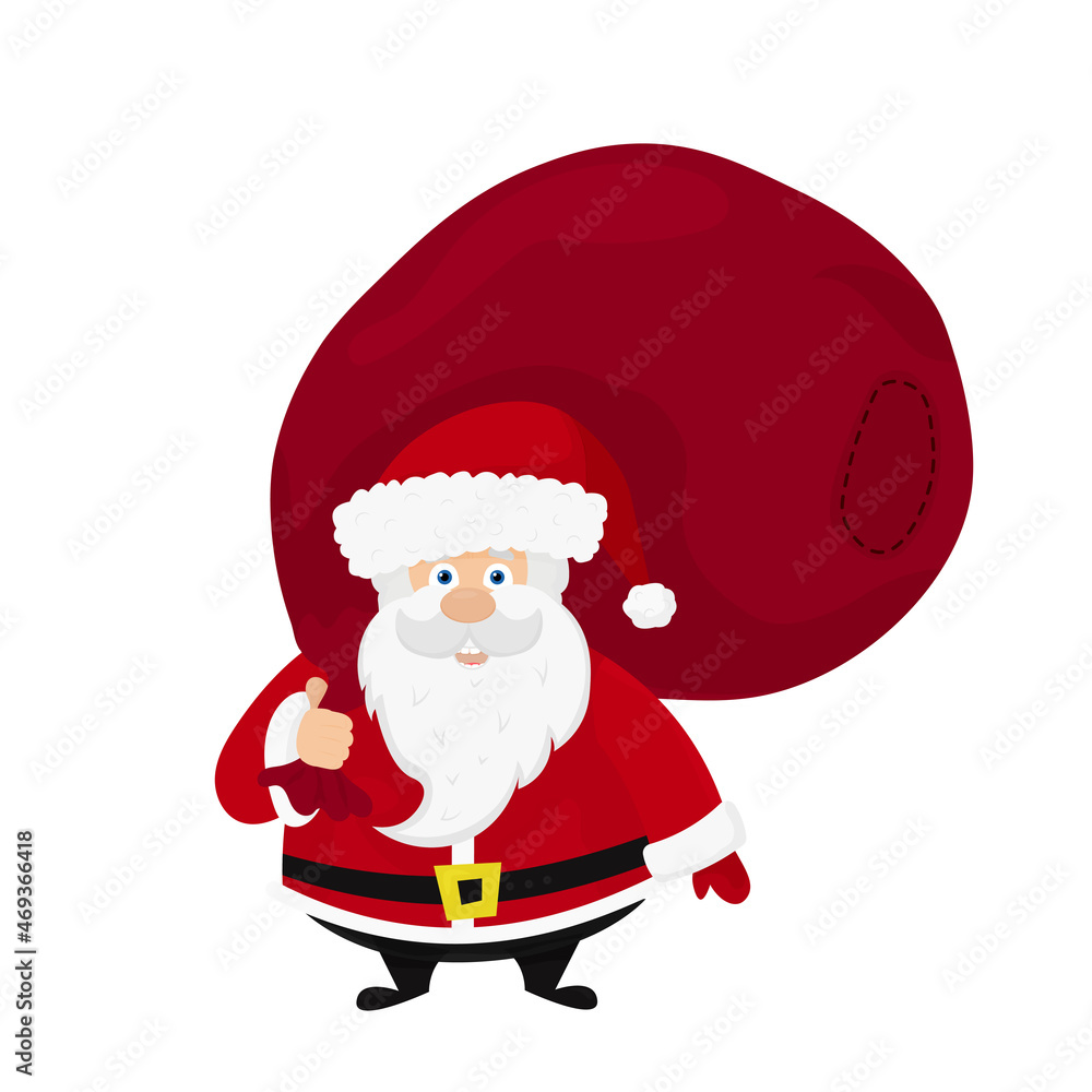 Santa Claus running with the bag of the presents Santa Claus running with the bag of the presents