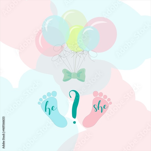 He or she? Vector illustration for gender reveal party, vector banner element design, pregnancy, maternity and paternity concept..
