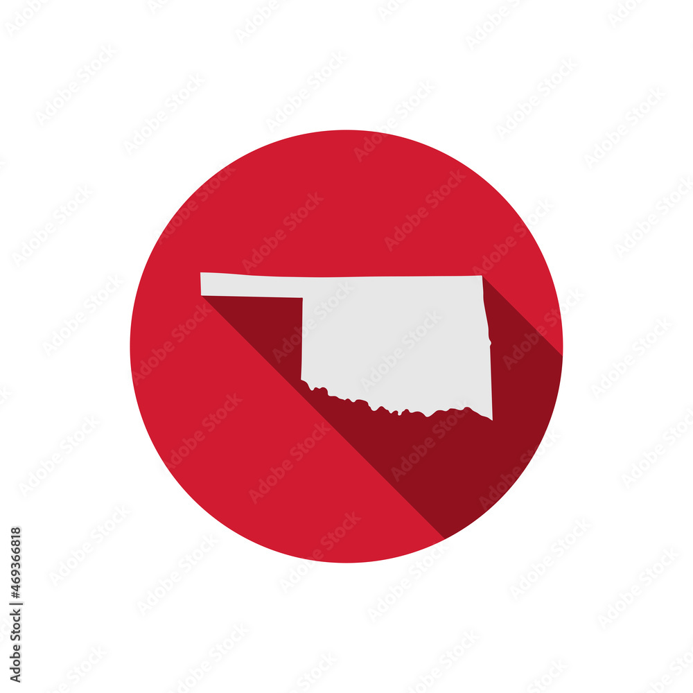 Oklahoma state circle map with long shadow Oklahoma state circle map with long shadow