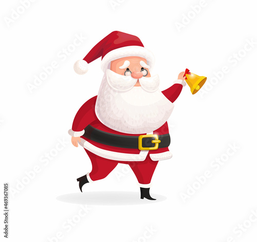 Santa Claus with bell. Christmas character in cartoon style. Vector illustration isolated. © Holovei