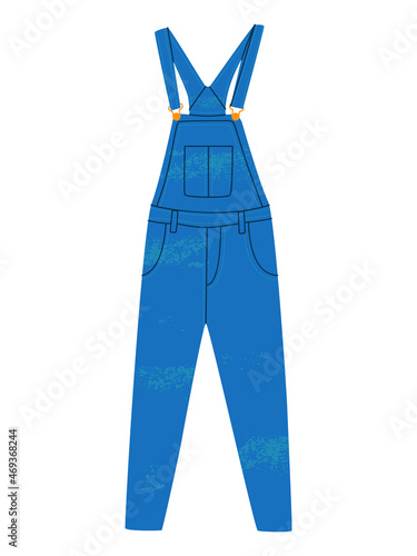 Flat vector cartoon illustration of a denim jumpsuit. A trendy wardrobe item. Modern street clothes isolated on a white background.