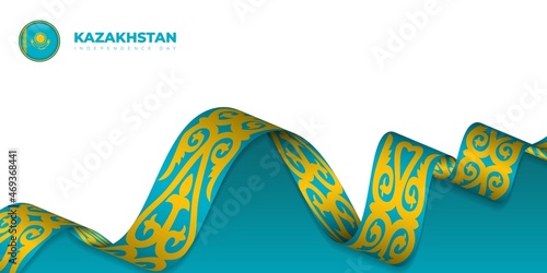 Waving Kazakhstan ornament ribbon design. Kazakhstan independence day template design.