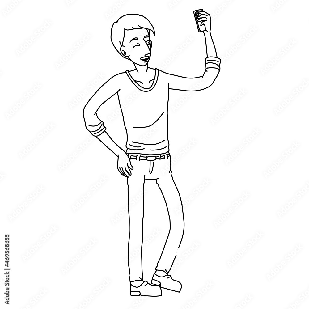 Obraz premium Hugo Man Taking Selfie Whiteboard Animation SVG Image
