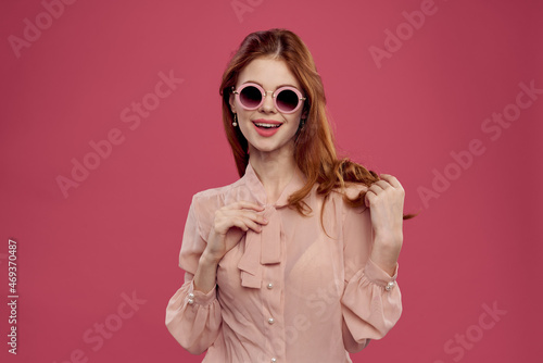 beautiful woman Glamor jewelry fashion pink background © VICHIZH