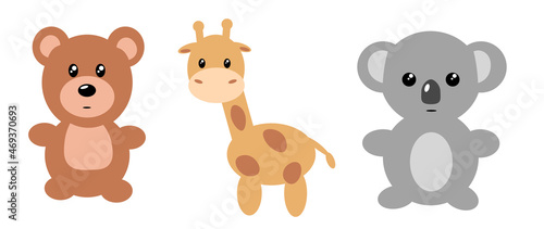 Vector set of animals giraffe, koala, bear  for children in cartoon style