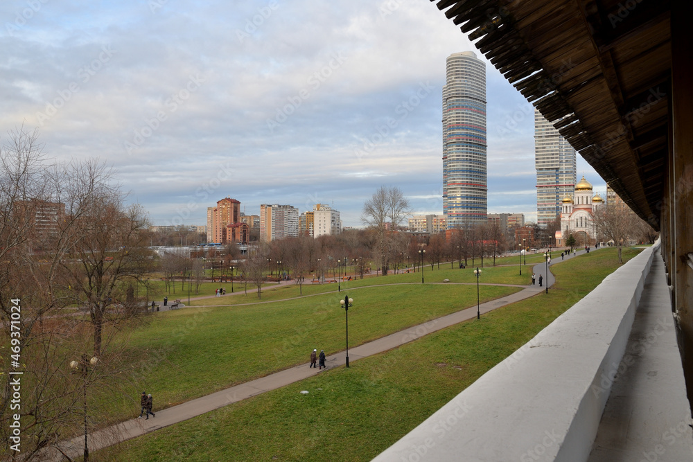 View of Aqueduct Park from Rostokino aqueduct in autumn, Moscow, Russia View of Aqueduct Park from Rostokino aqueduct in autumn, Moscow, Russia
