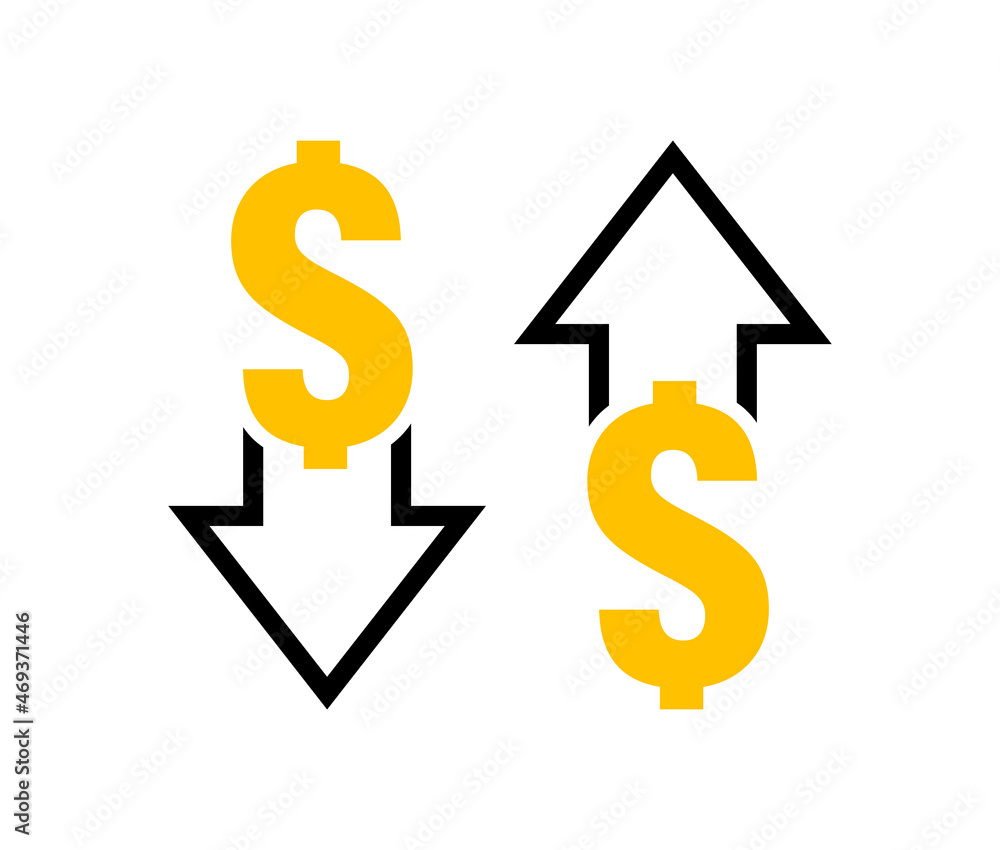 Dollar coin with arrow up and down. Logo design for financial industry. Modern vector illustration Dollar coin with arrow up and down. Logo design for financial industry. Modern vector illustration