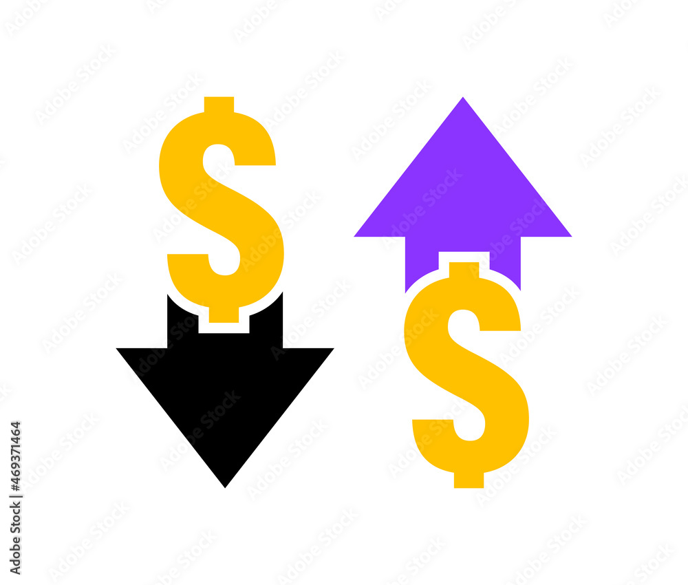 Dollar coin with arrow up and down. Logo design for financial industry. Modern vector illustration Dollar coin with arrow up and down. Logo design for financial industry. Modern vector illustration