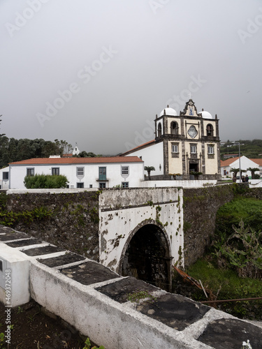 The Church of Nossa Senhora do Rosário in the center of Lajes das Flores, seen with the surrounding buildings.
Flores Island.