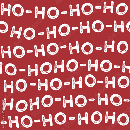 Santa Claus Ho-ho-ho laughing lettering. Christmas seamless pattern. Digital paper for printing, textile, scrapbooking and web design. White snowflakes on red background.