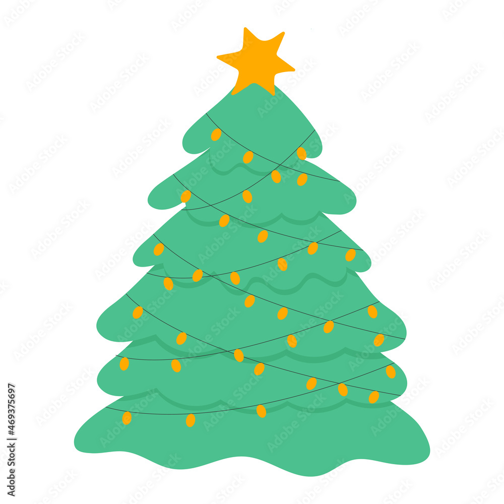 Hand drawn Christmas tree vector illustration in flat style. Hand drawn Christmas tree vector illustration in flat style.