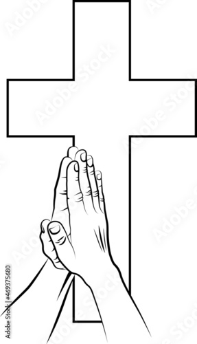 Sketch of praying hands and cross
