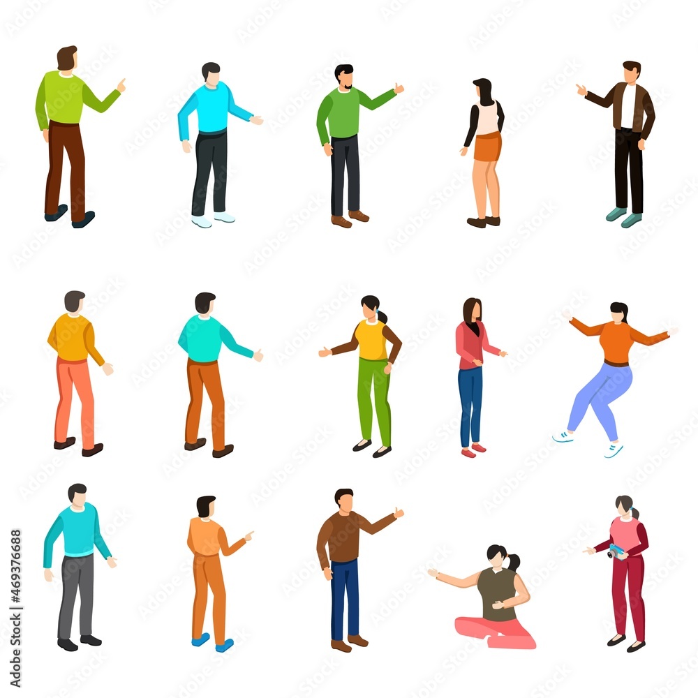 Set of people in flat isometric style for your creative projects. Vector illustration