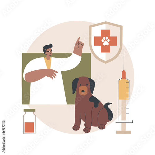 Rabies and your pet abstract concept vector illustration. Dogs rabies, home animals vaccination, pets disease prevention program, puppy vaccine protection, veterinary service abstract metaphor.