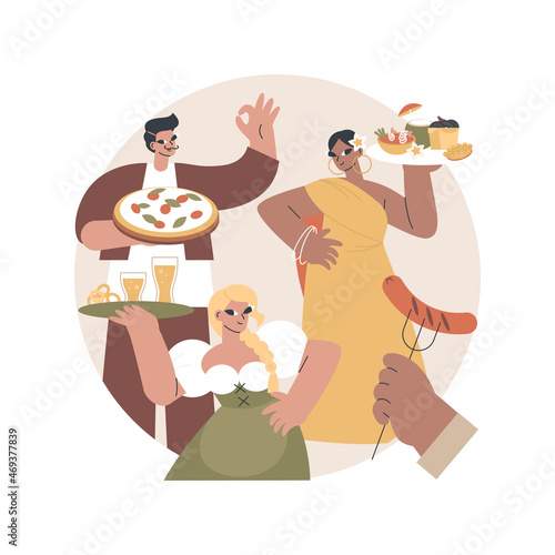 Culinary tourism abstract concept vector illustration. Gastronomy tourism, authentic experience, exploring map, local cuisine, food festival, grocery market, restaurant abstract metaphor.