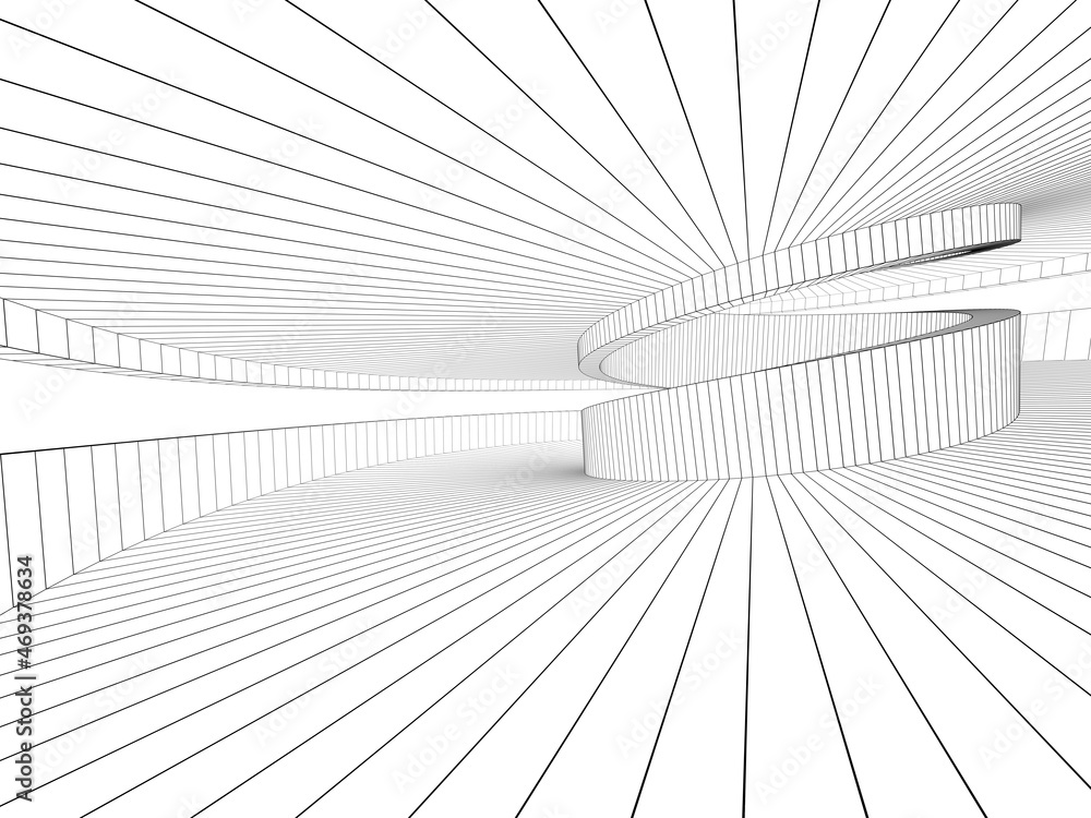 Abstract spiral interior background, Outline wire frame drawings, 3d Abstract spiral interior background, Outline wire frame drawings, 3d