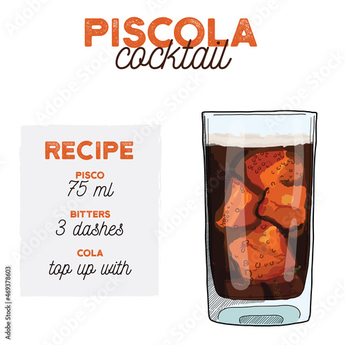 Piscola Cocktail Illustration Recipe Drink with Ingredients