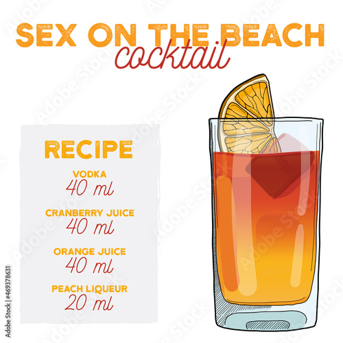 Sex on the beach Cocktail Illustration Recipe Drink with Ingredients