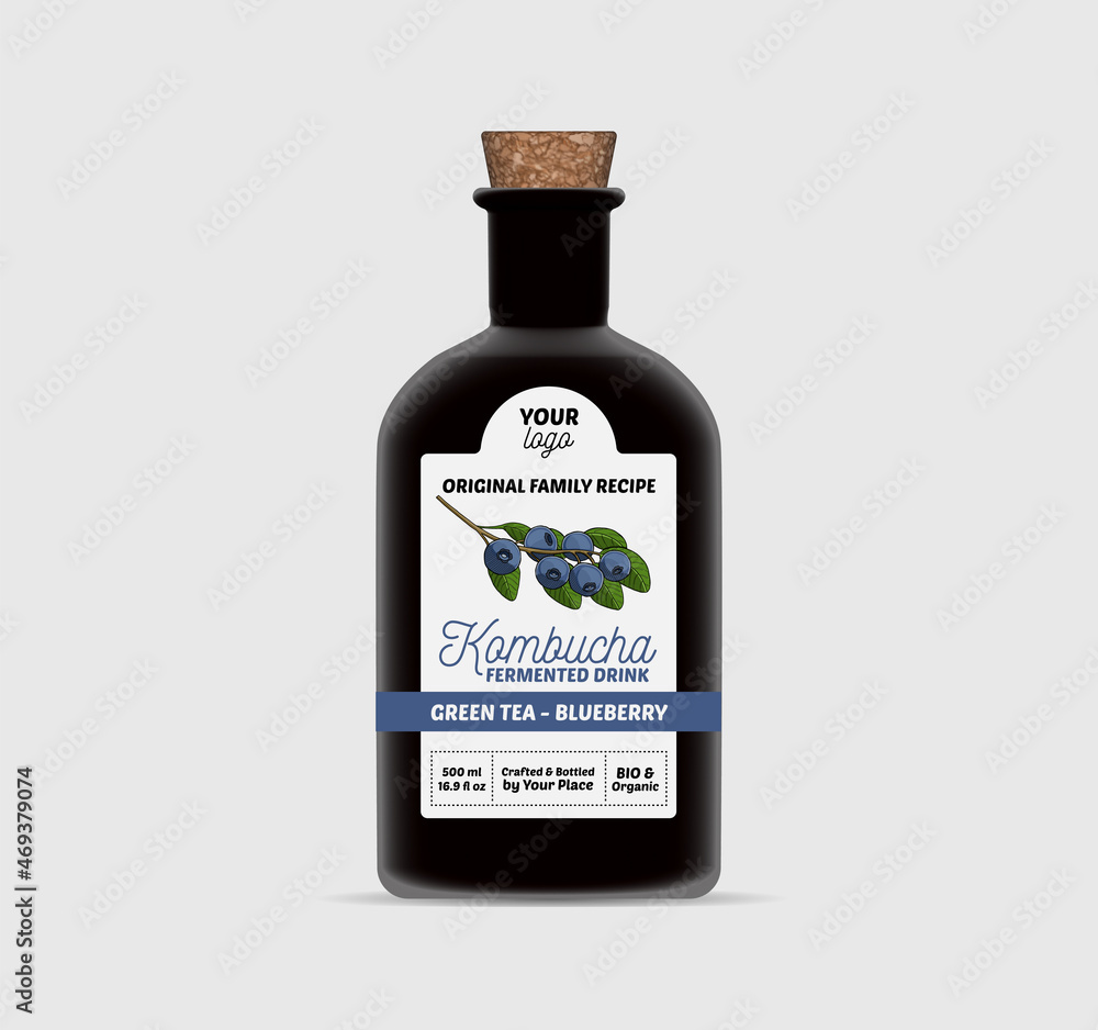 Blueberry Kombucha label template Tea Bottle Packaging Isolated Blueberry Kombucha label template Tea Bottle Packaging Isolated
