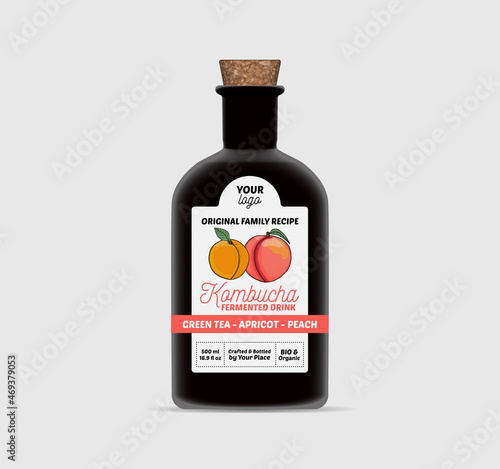 Apricot Peach Kombucha label template Tea Bottle Packaging Isolated
