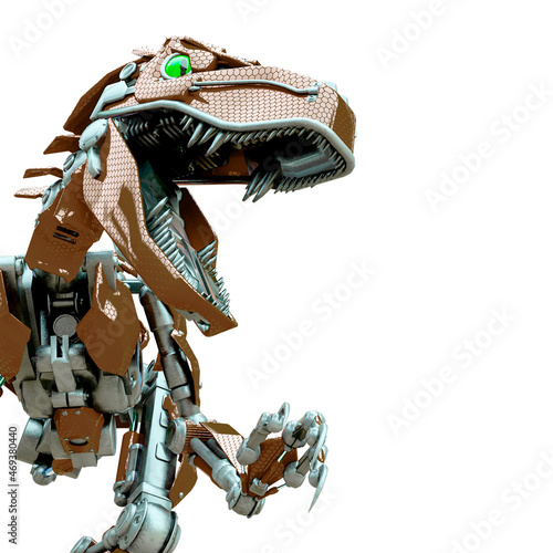 velociraptor robot in an agry attack close up
