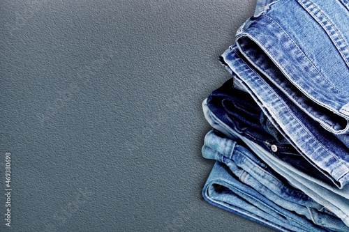 Photography New modern blue jeans on the desk
