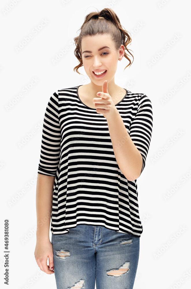 Fototapeta premium happy girl grimaces and gestures, joyful mood