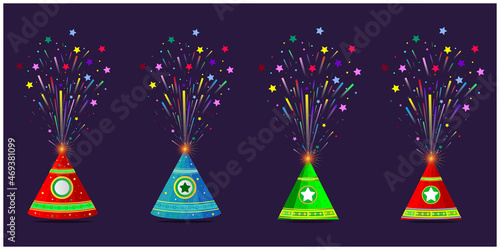 Colorful set of isolated vector fireworks. Holiday fun