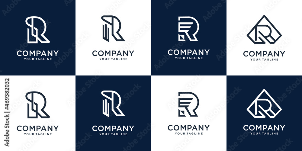 Collection initial R logo icon set design for business of consulting, identity, technology.