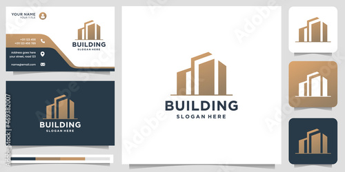 inspiration building logo template with geometric shapes design concept and business card.