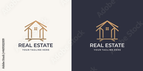 minimalist real estate logo template. geometric shape concept for business building, architecture.