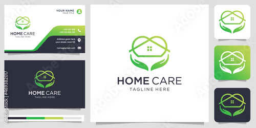 home logo combined hand care with green color, can be used as symbols your company.