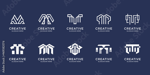 set of collection of monogram m design template. logotype abstract, business, line art style, icon.