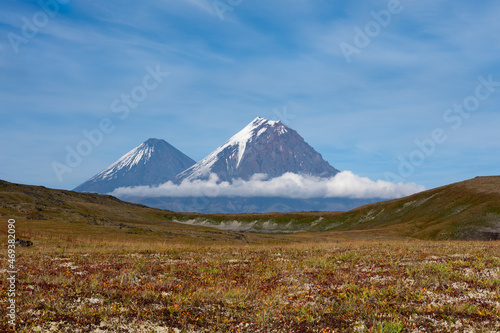 The cone of the Klyuchevskaya Sopka, the stratovolcano. It is the highest mountain on the Kamchatka Peninsula of Russia and the highest active volcano of Eurasia © longtaildog