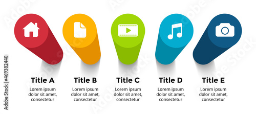 3D Vector Perspective Infographic. Presentation business slide template. 5 step options. Timeline chart concept.