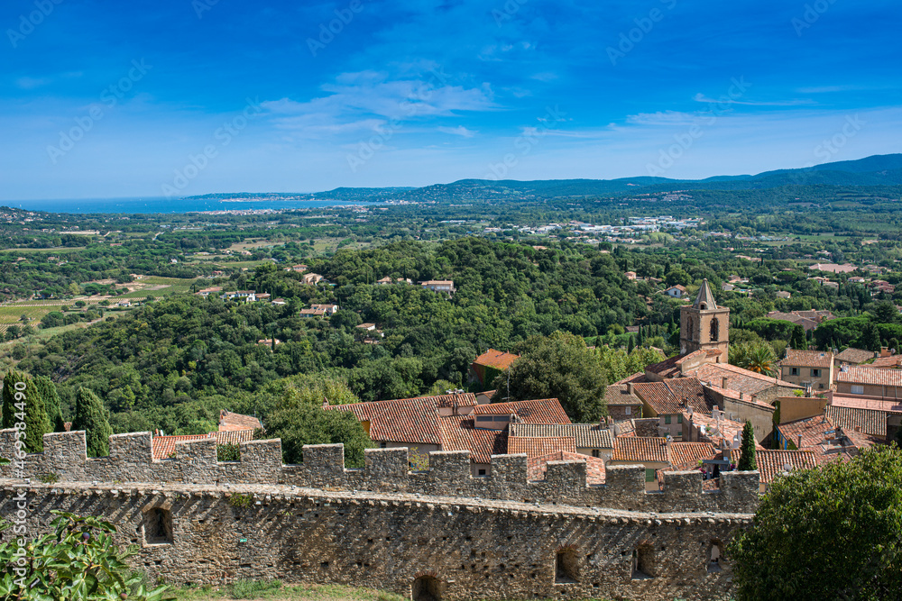 Panoramic views from the castle ruins of Grimaud - France, Departement Var, Côte d‘Azur