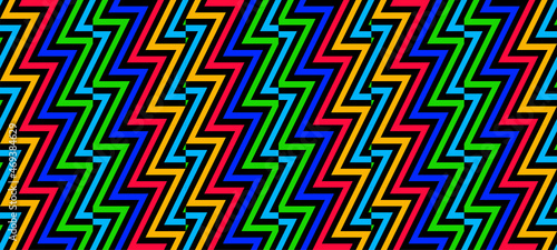 Zig-zag creative background. Multi-colored striped seamless pattern. Bright and colorful modern vector texture. Op art. 