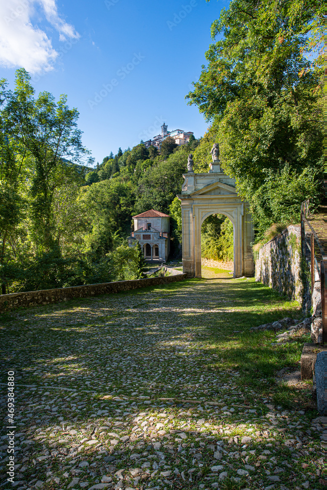 Archway and Tenth chapel on the pilgrimage to the Sanctuary of Santa Maria del Monte on the Sacro Monte di Varese_ Italy, Lombardia Archway and Tenth chapel on the pilgrimage to the Sanctuary of Santa Maria del Monte on the Sacro Monte di Varese_ Italy, Lombardia