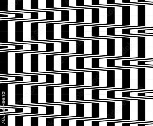 Futuristic technologic background by elements of hexagon. Black white striped seamless pattern. Op art, optical illusion. Vector texture.