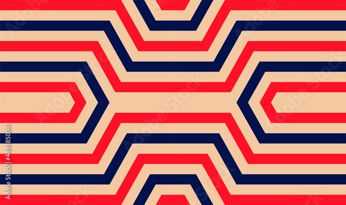 Futuristic technologic background by elements of hexagon. Color striped seamless pattern. Bright and colorful modern vector texture. Op art.