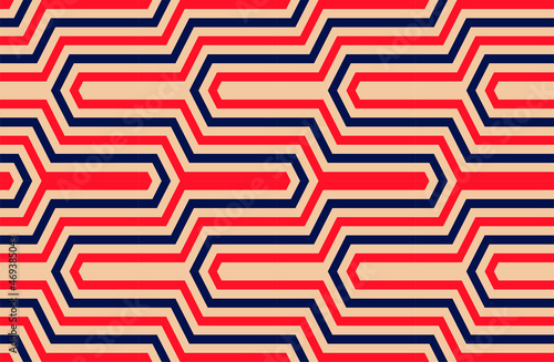 Futuristic technologic background by elements of hexagon. Color striped seamless pattern. Bright and colorful modern vector texture. Op art.