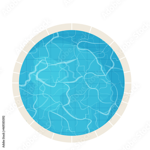 Swimming pool top view in cartoon style isolated on white background. Water texture, detailed and bright. Outdoor, landscape.