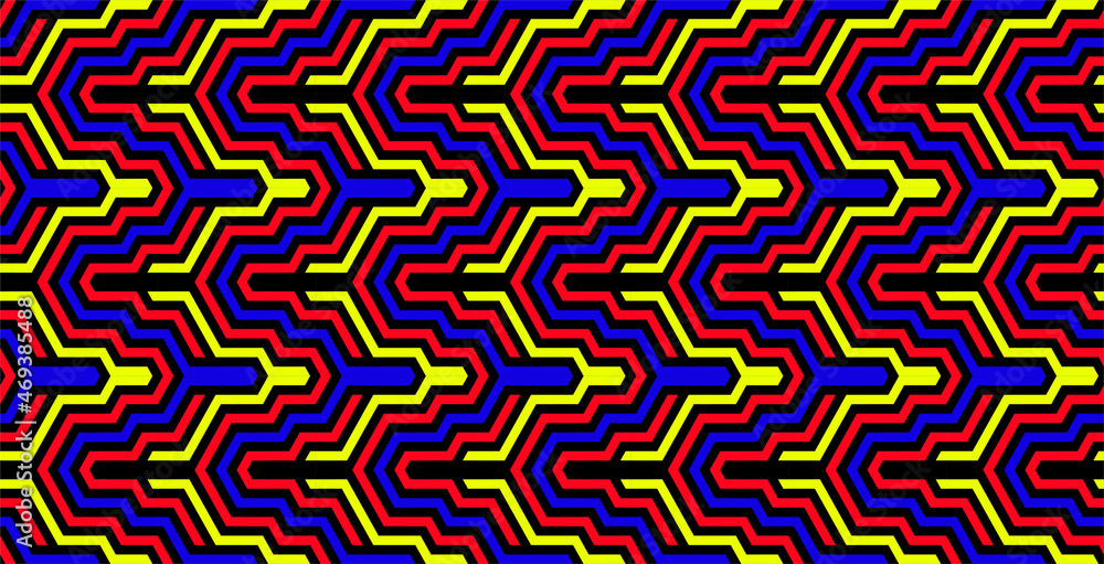 Futuristic technologic background by elements of hexagon. Multi-colored striped seamless pattern. Bright and colorful modern vector texture. Op art. Futuristic technologic background by elements of hexagon. Multi-colored striped seamless pattern. Bright and colorful modern vector texture. Op art.