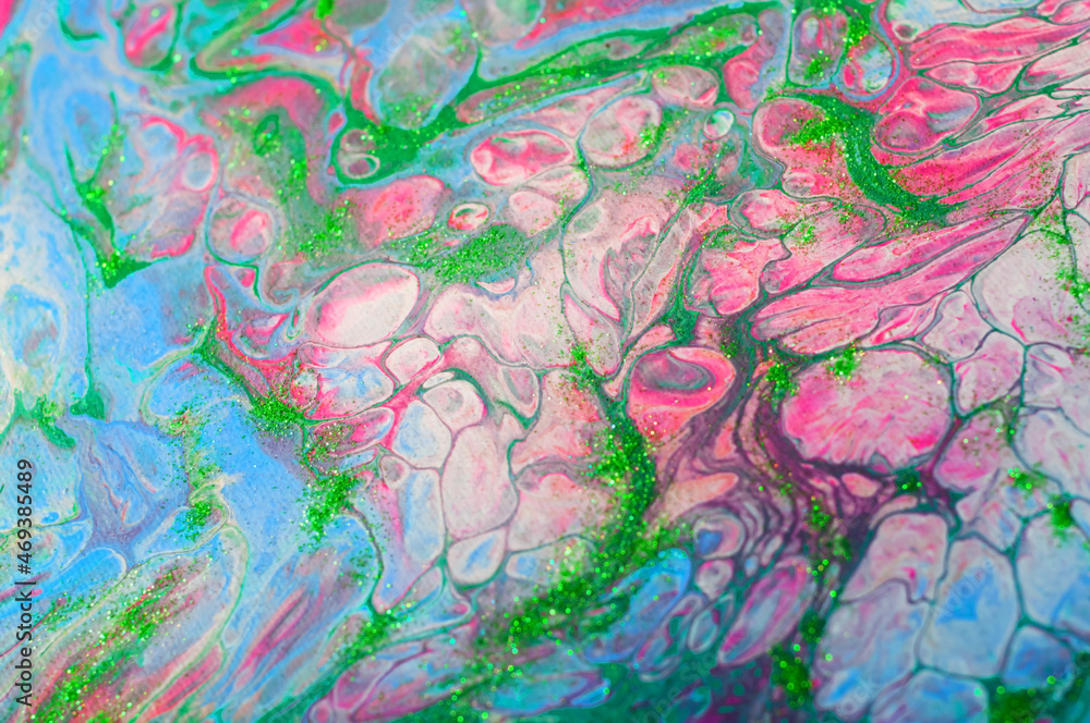 Abstract background with mixed acrylic paints in the style of Fluid art. Pride Month. Creative space for design, trendy color.