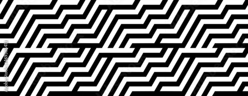 Futuristic technologic background by elements of hexagon. Black white striped seamless pattern. Op art, optical illusion. Vector texture.
