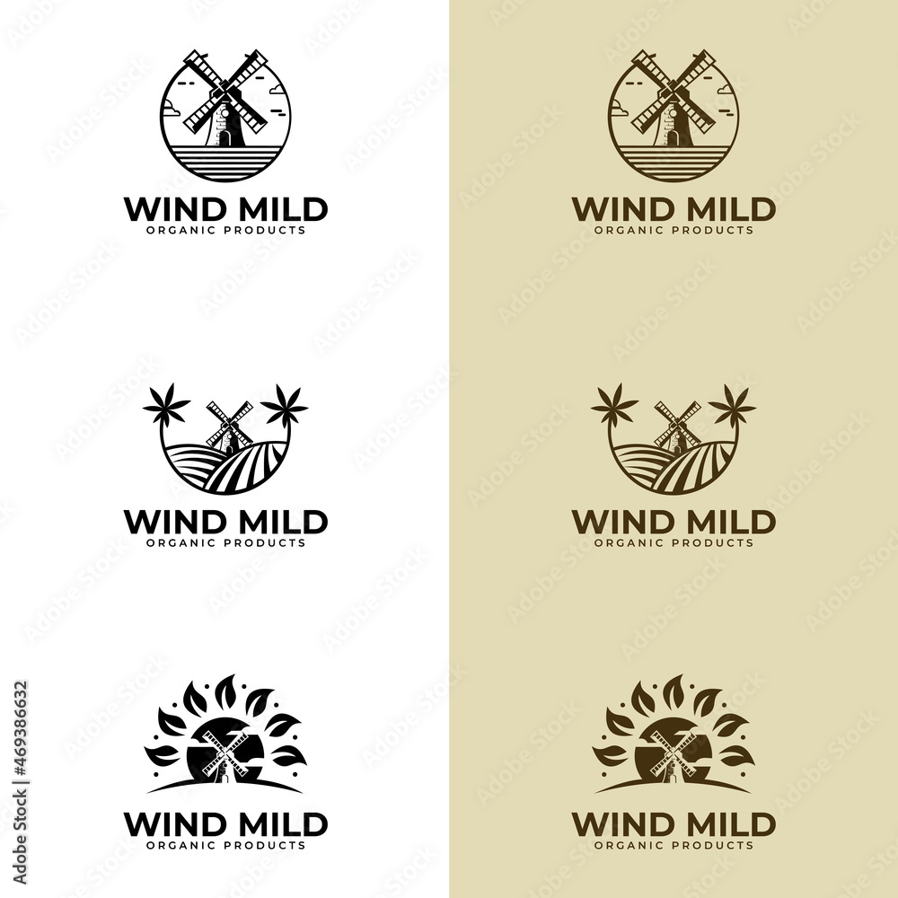 Fototapeta premium Windmill Logo Design. Farm product logo or symbol. Agriculture, farming, natural food concept