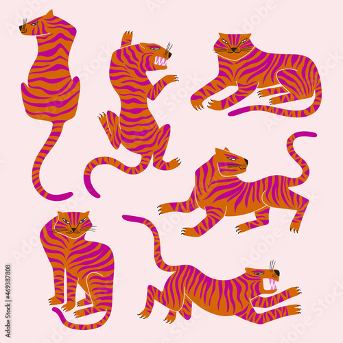 Trendy collection of tiger illustrations