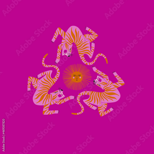 Trendy colorful card with funky tigers.