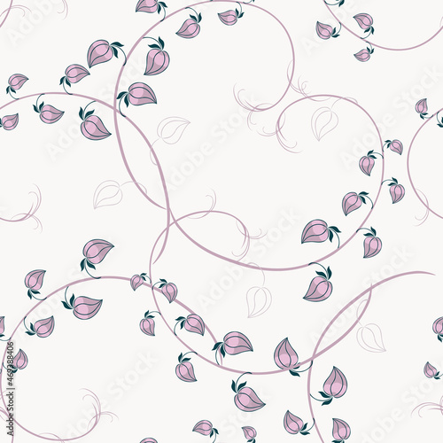 Beautiful  light floral vector seamless pattern. Abstract texture with scattered delicate branches in a lilac tone on a white background. Modern repeating designs for decor  wallpaper  fabrics
